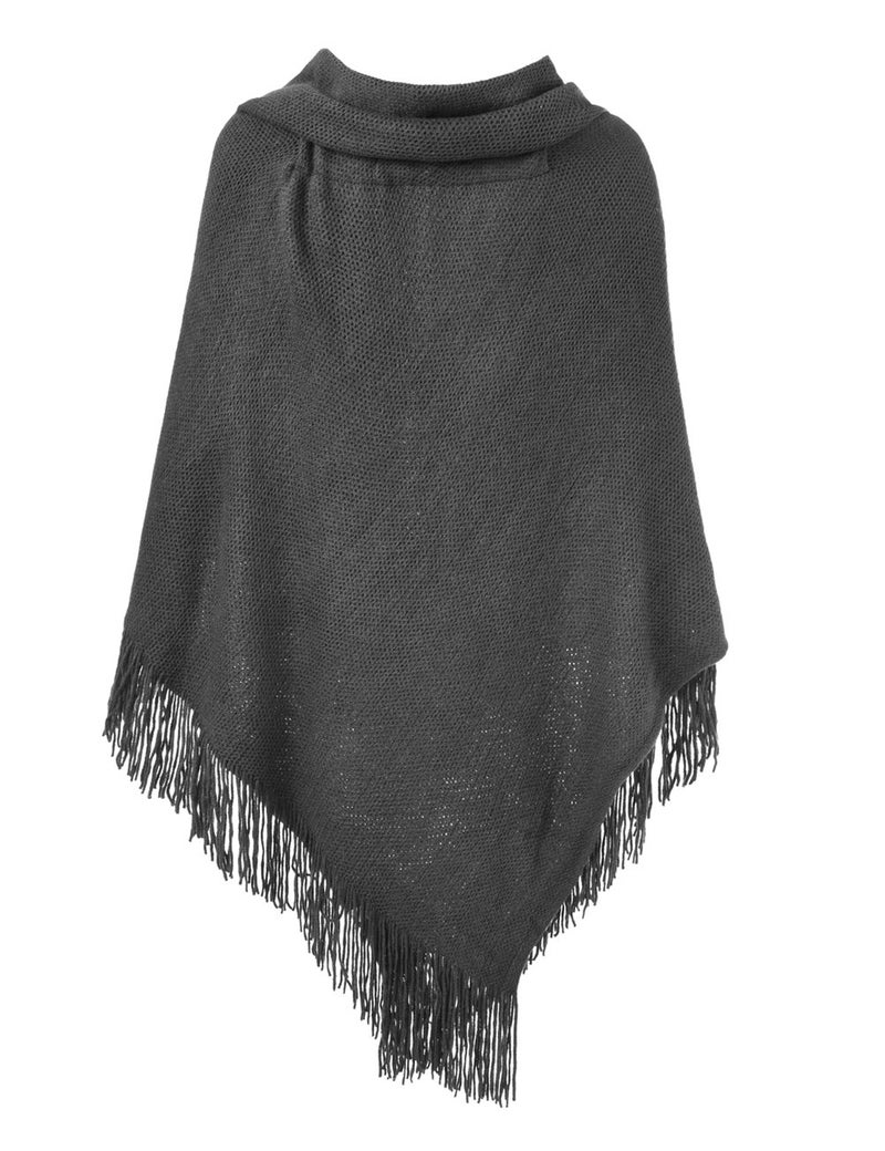 Ferand Shawl Wraps for Women â€“ Toggle Closure, Elegant Fringe Shawl for Travel, Work, or Casual Outfits, Perfect for Fall Layering, Dark grey - Image 2